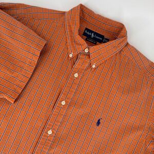 Ralph Lauren Classic Fit Plaid Button Down Shirt Orange Blue XXL